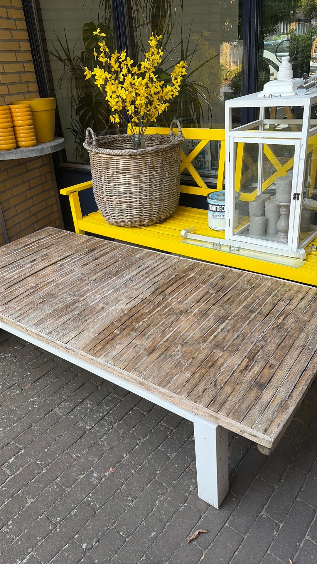 Buitentafel 170 x 75 hout metaal, Ophalen, Gebruikt, Rechthoekig, Hout