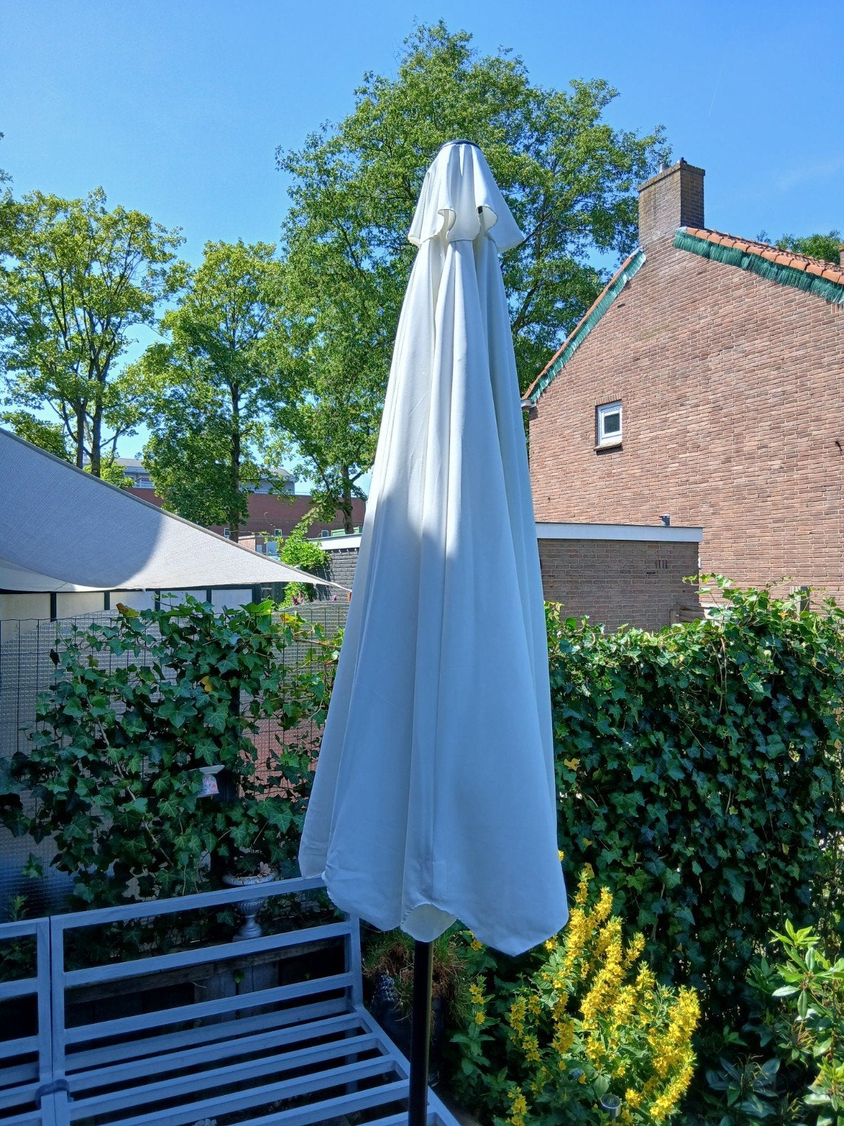 Witte parasol, Ophalen, 2 tot 3 meter, Stokparasol, Verstelbaar