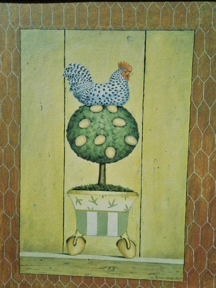 schilderij prent kip met eieren j.wiens, Ophalen of Verzenden, 'T Olde Gre-j, Info@toldegrej.nl, Endepoelstraat 20f Didam
