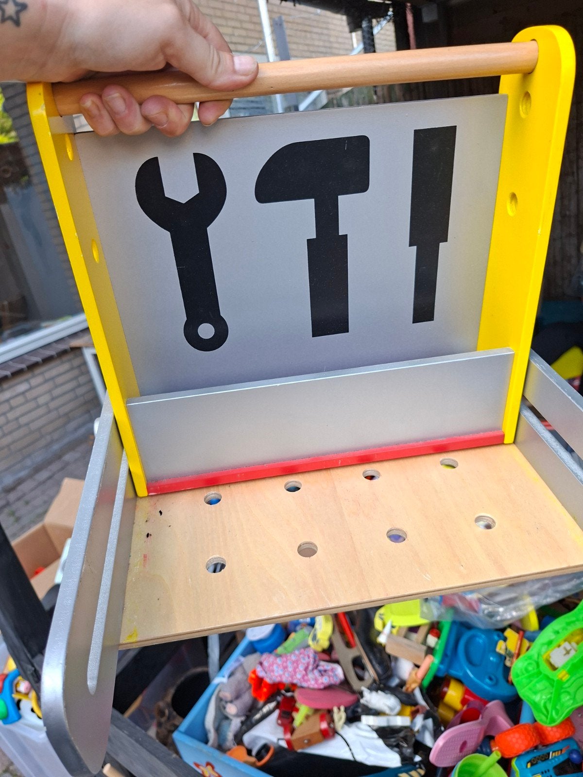 Houten speelgoed werkbank voor kinderen, Ophalen of Verzenden, Gebruikt, Bouwen