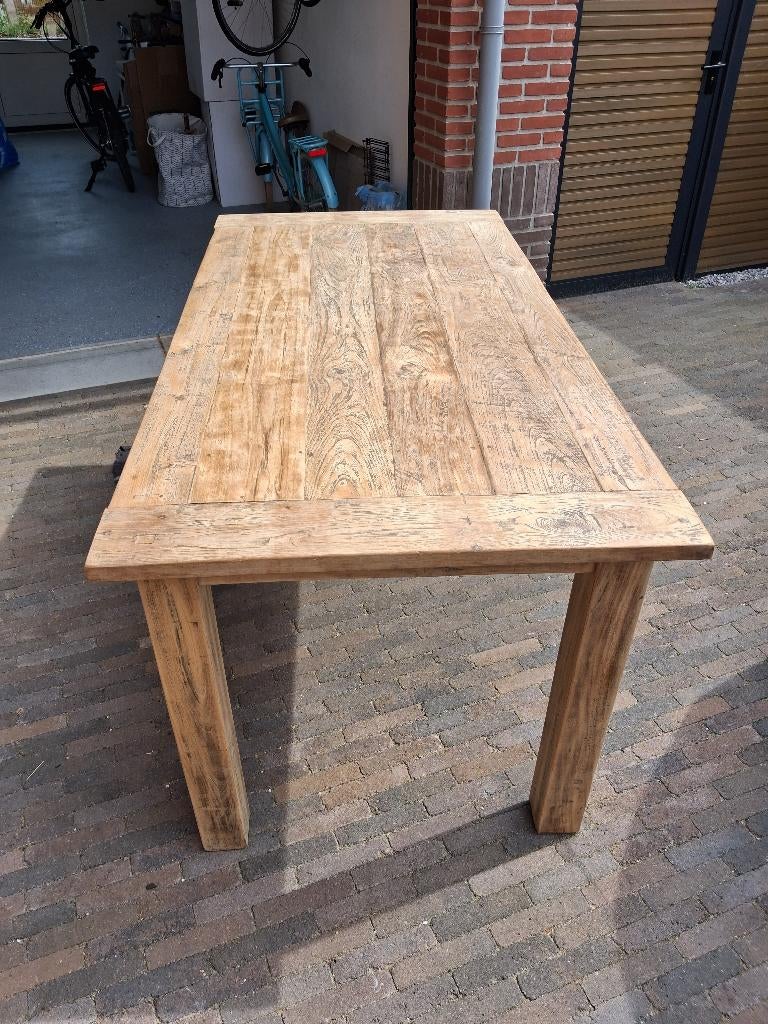 Massief houten eettafel, Ophalen, Gebruikt, Eikenhout, 50 tot 100 cm