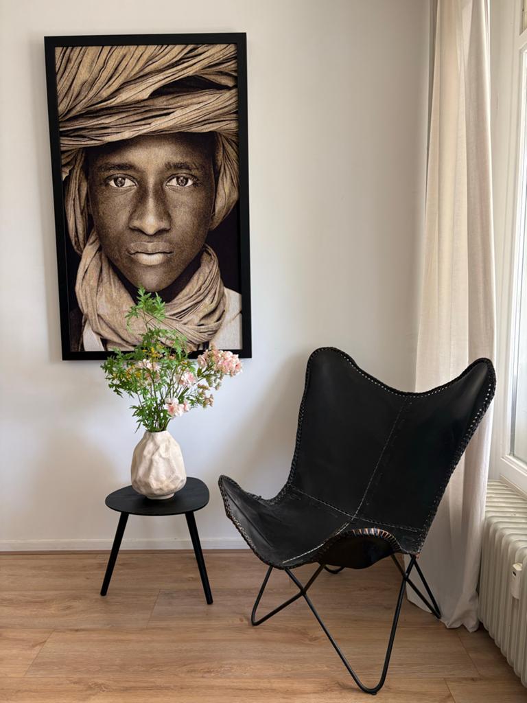 Zwarte leren vlinderstoel - Butterfly chair, Ophalen, Gebruikt, Zwart, Leer