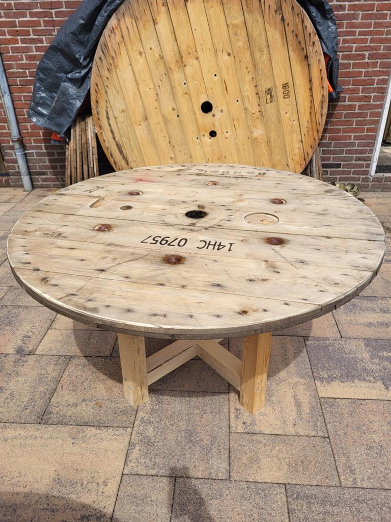 Robuuste ronde tuintafel van kabelhaspel - Ø 1.40m, Ophalen, Gebruikt, Rond, Hout