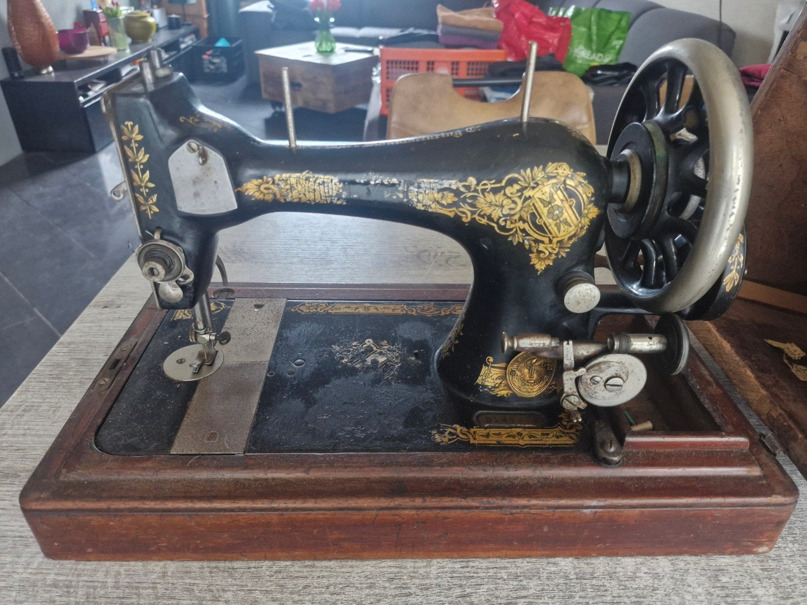 Antieke Singer Naaimachine met Houten Kap, Ophalen of Verzenden
