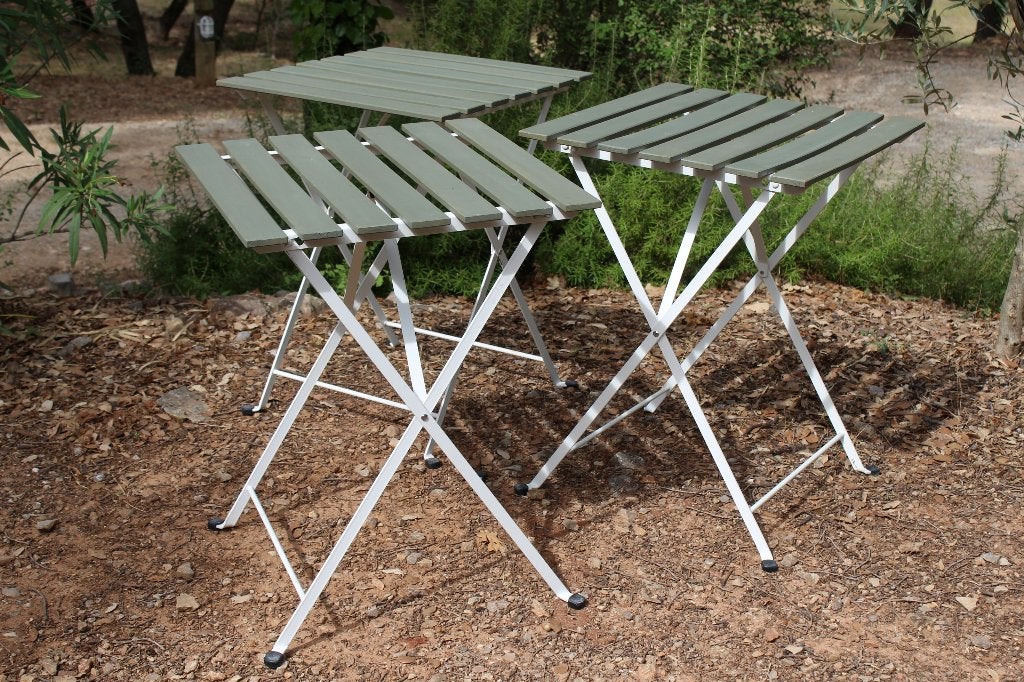 Brocante - Trio vrolijke bistro-tafeltjes!, Ophalen, Gebruikt