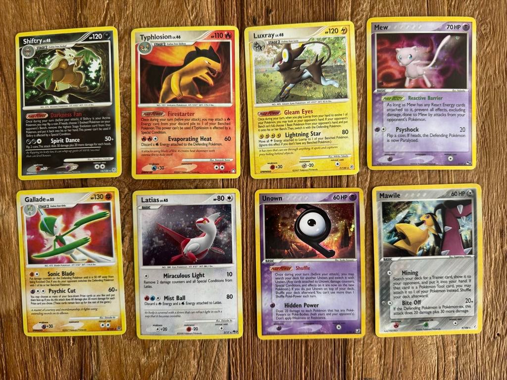 Pokémon Kaarten Collectie: Mew, Luxray, Typhlosion, Shiftry, Ophalen of Verzenden, Gebruikt, Meerdere kaarten