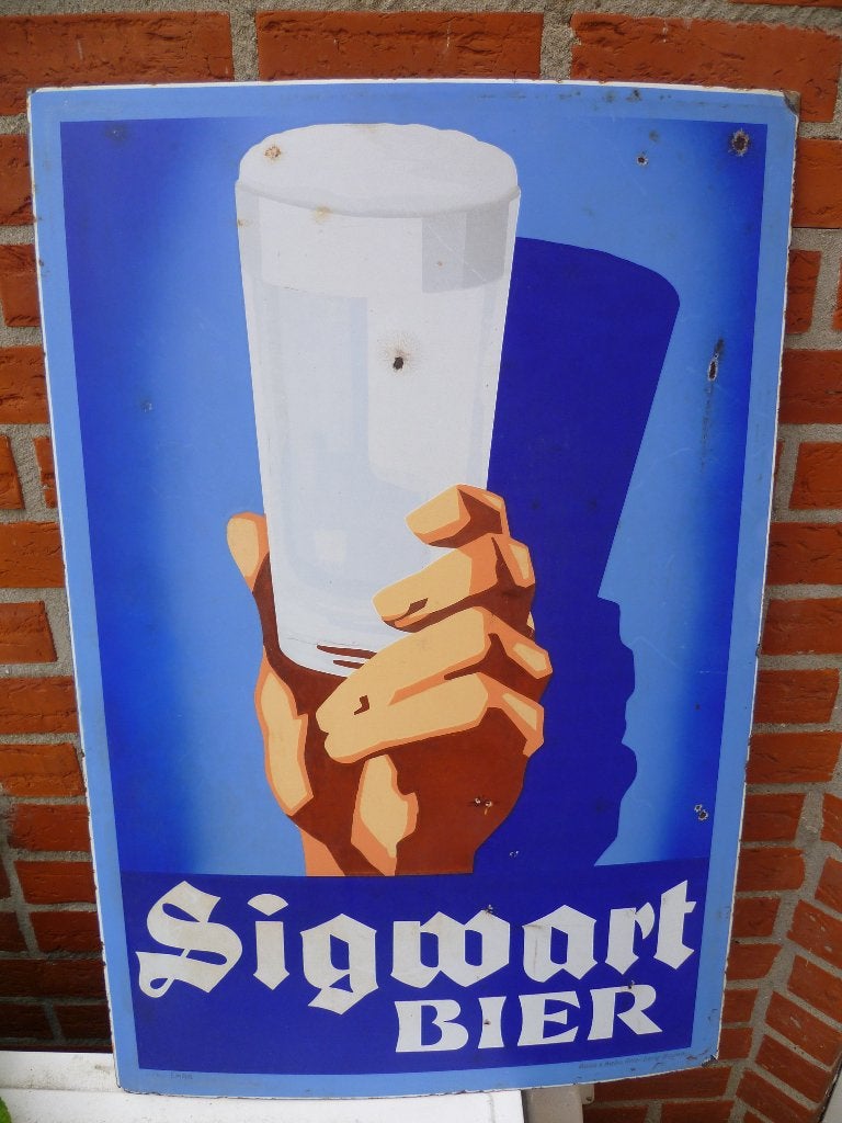 EMAILLE RECLAMEBORD"SIGWART BIER"UIT JAREN30/40, Ophalen of Verzenden, Gebruikt, Reclamebord