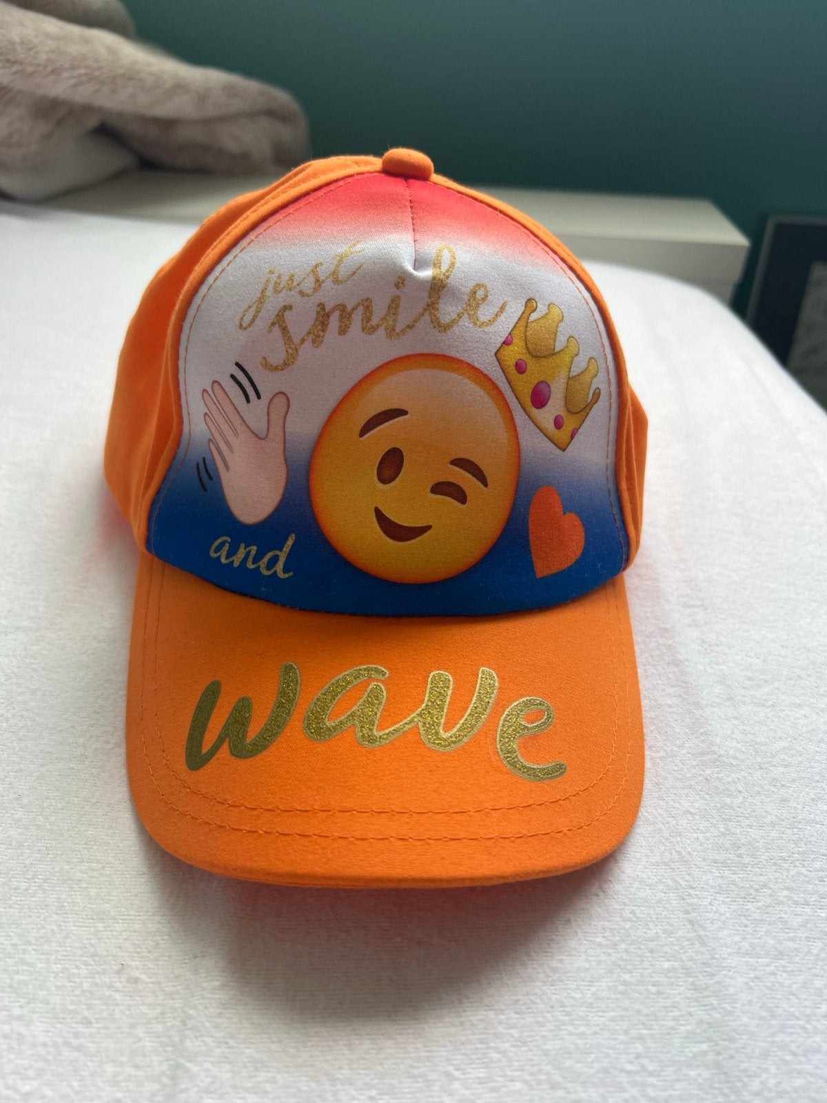 Oranje pet met emojis, Maat 50, Meisje, Ophalen of Verzenden, Pet