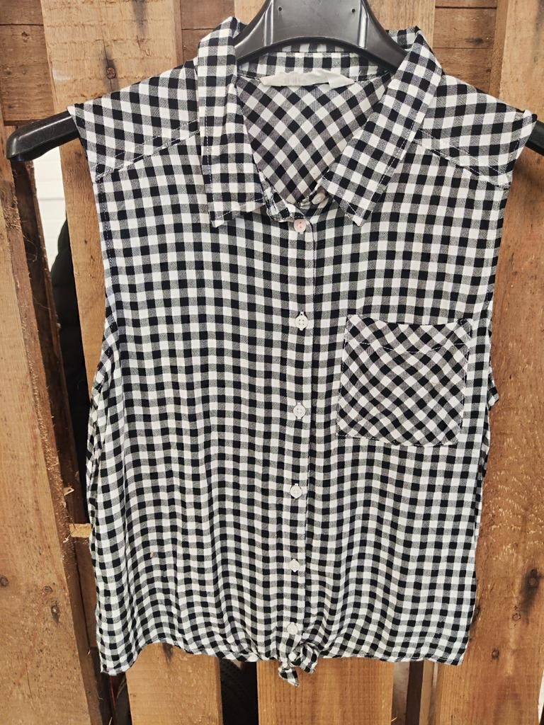 H&M Zwart-wit geruit mouwloos topje, Kleding | Dames, T-shirts, Zo goed als nieuw, Maat 34 (XS) of kleiner, Zwart, Zonder mouw