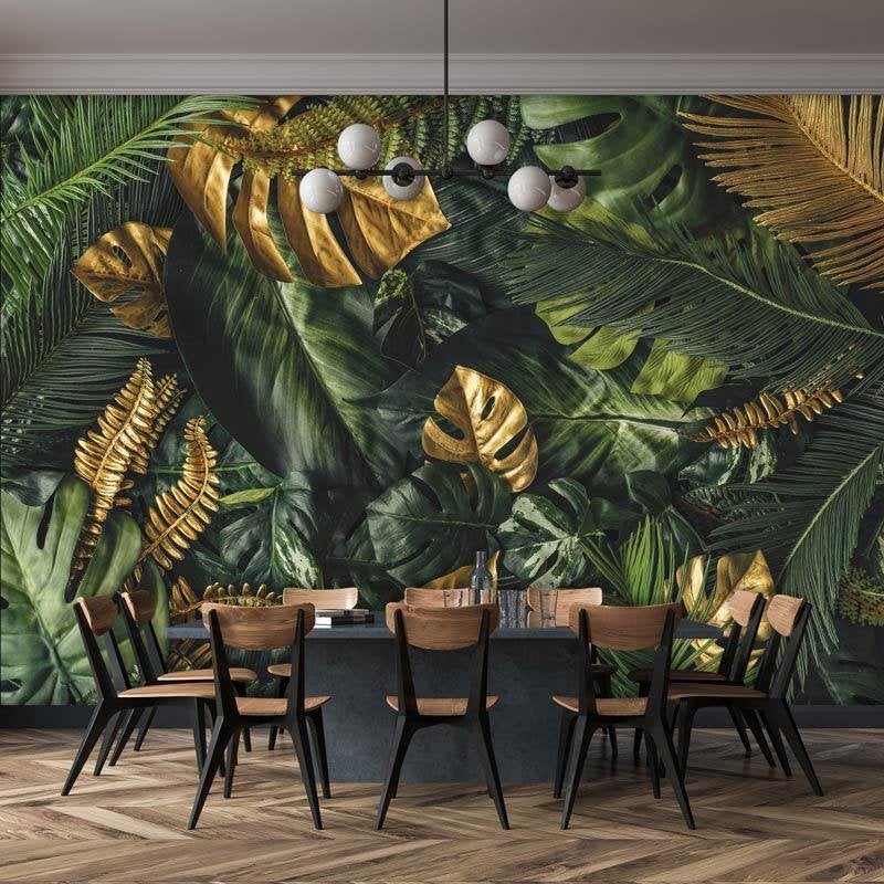 Fotobehang / Behang - Jungle - Groen en Gouden Bladeren, Fotobehangkoning.nl, Bladeren, Groen, Hoogeveen