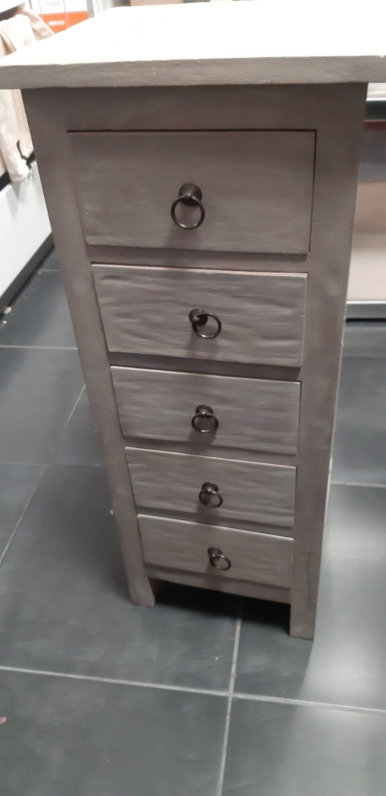Ladekastje met 5 lades - Grijs hout, Ophalen, Minder dan 50 cm, Gebruikt, 5 laden of meer