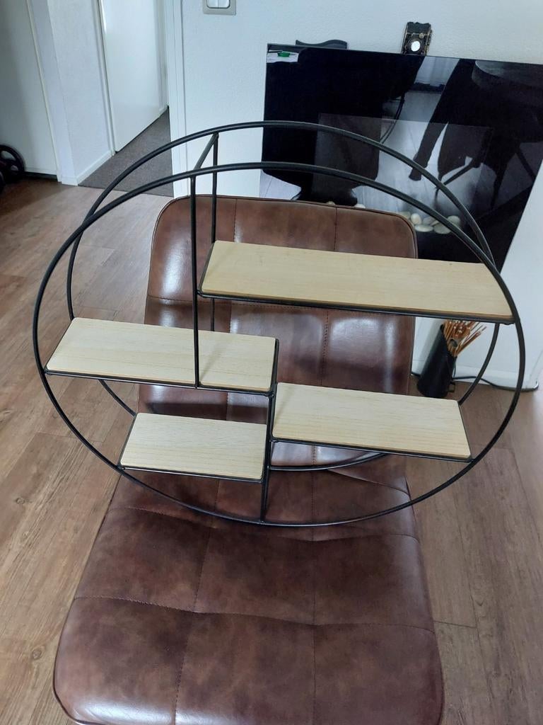 Rond wandrek met houten planken - Industrieel design, Ophalen, Zo goed als nieuw