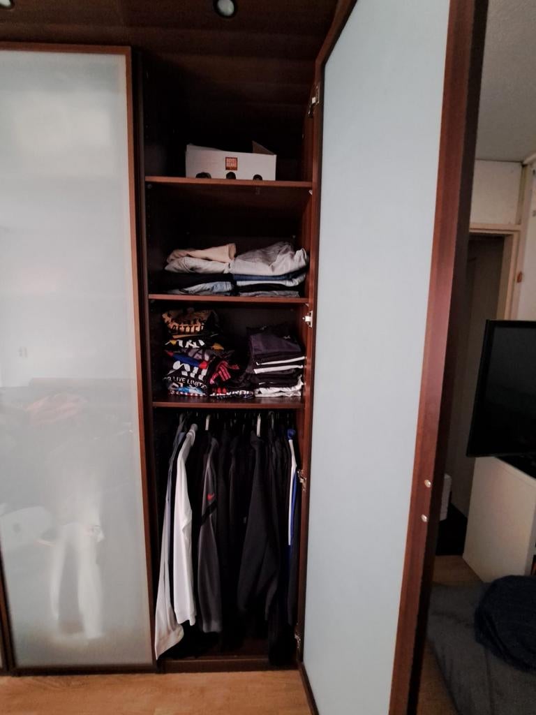 Luxe garderobekasten - donker hout met matglas - 260 cm, Ophalen
