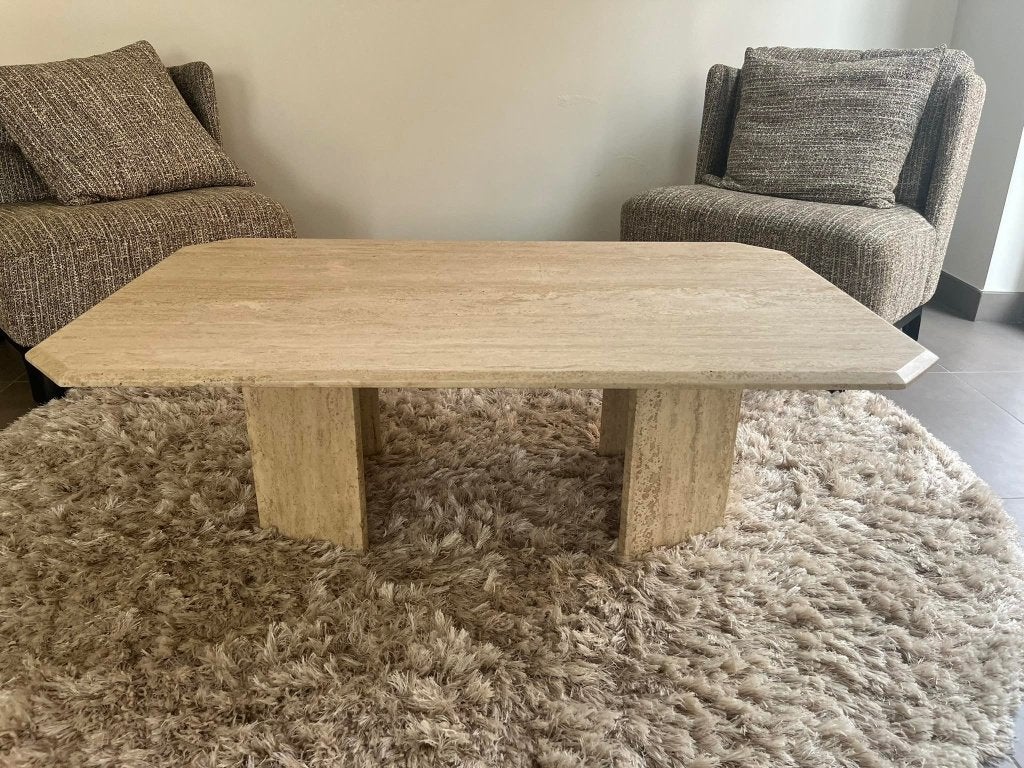 Grote travertin salontafel 125x75x40, Huis en Inrichting, Ophalen of Verzenden, Rechthoekig, 100 tot 150 cm, 50 tot 100 cm