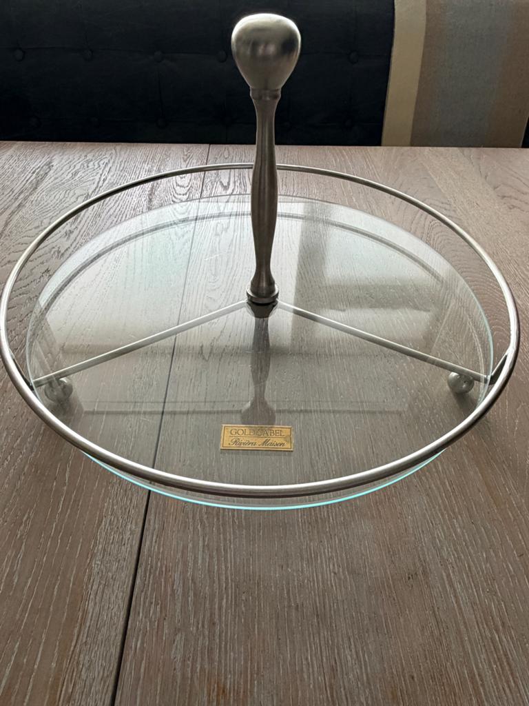 Rivièra Maison Gold Label glazen serveerplateau / etagère, Huis en Inrichting, Woonaccessoires | Etagères, Ophalen, Gebruikt