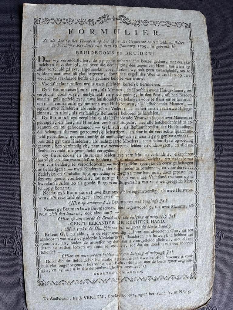 Formulier trouwen Amsterdam 1795, Postzegels en Munten, Ophalen