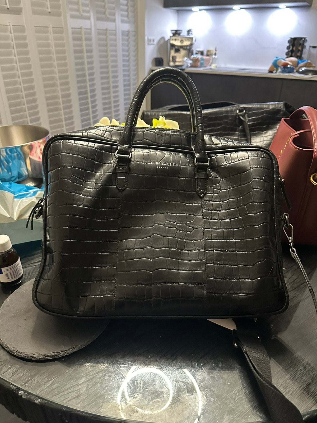 Ted Baker Laptoptas, Toilettas & Duffle Bag Zwart Croc Leder, Sieraden, Tassen en Uiterlijk, Tassen | Damestassen, Ophalen of Verzenden