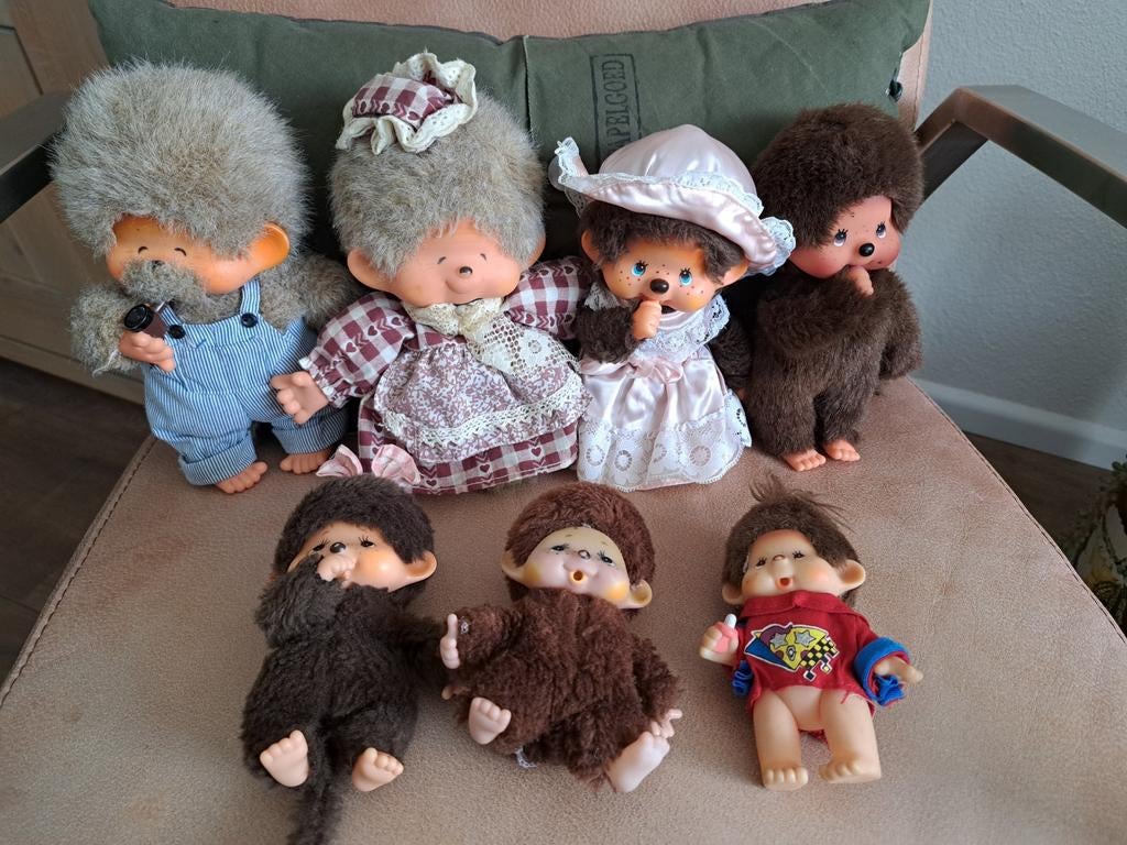 Diverse vintage Monchhichi aapjes Sekiguchi  zie beschr pst, Ophalen of Verzenden, Gebruikt
