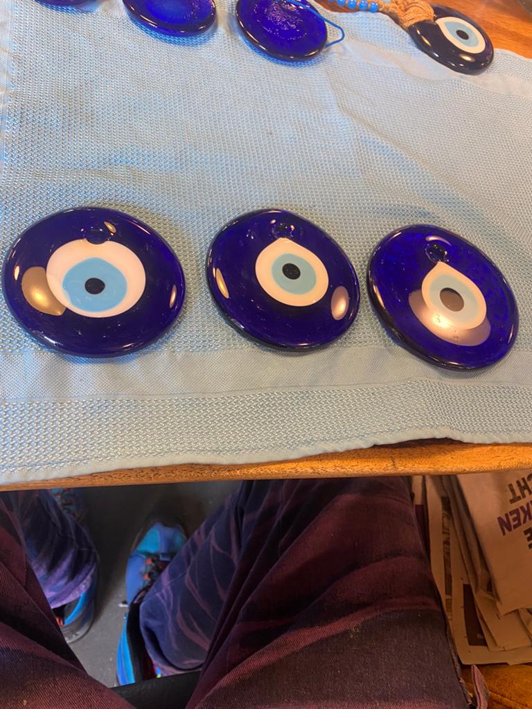 Amulet,blauw glazen boze oog,doorsnee 9,10 en 11 cm,3 stuks, Huis en Inrichting, Ophalen of Verzenden, Zo goed als nieuw