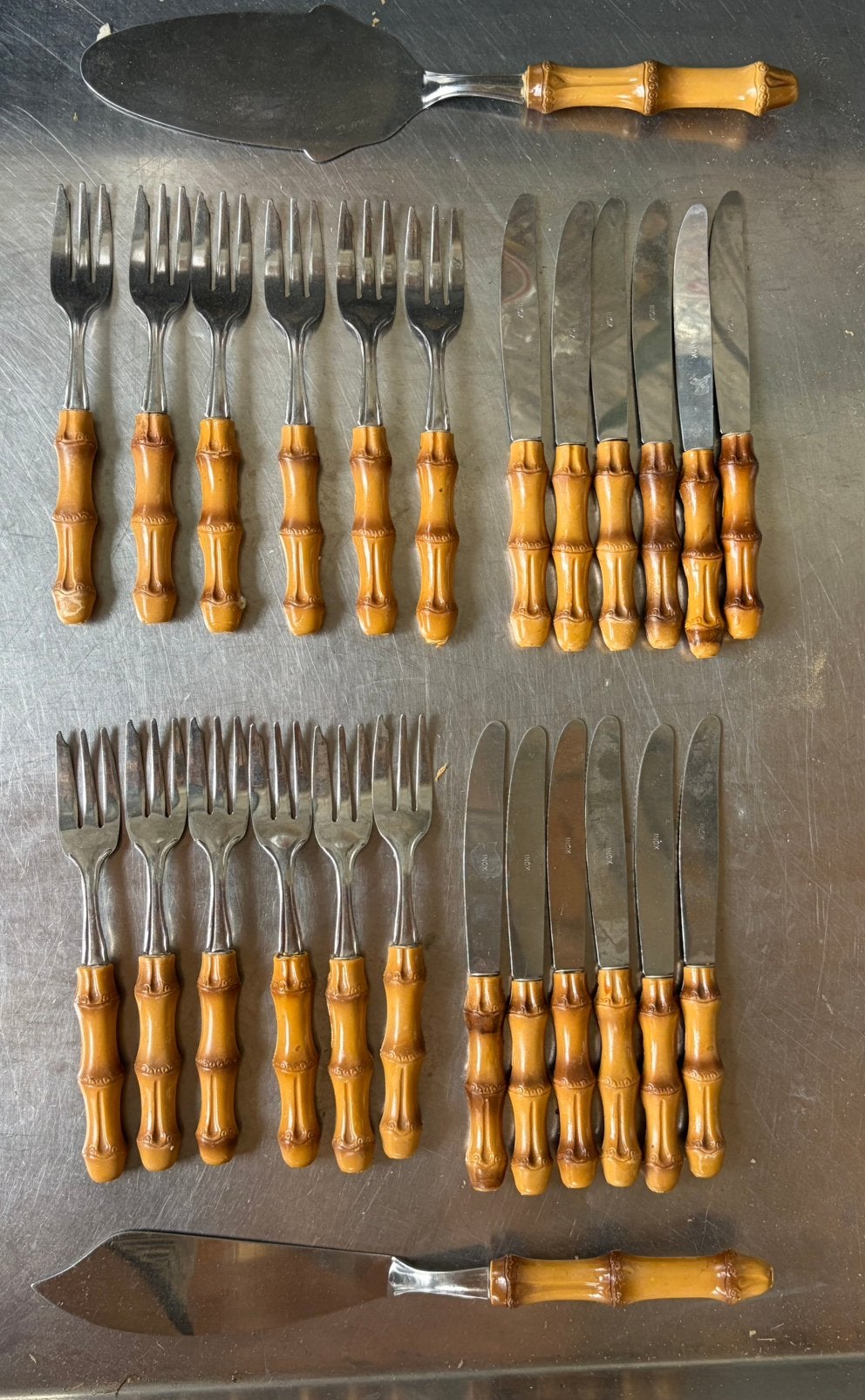 Bamboo vintage Italiaans jaren ‘70 bestek 12 couverts, Antiek en Kunst, Ophalen of Verzenden