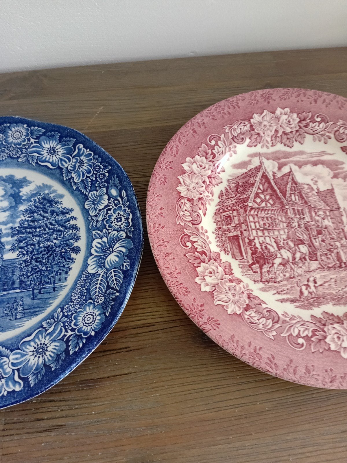 Vintage decoratieve borden, blauw en rood, Ophalen of Verzenden