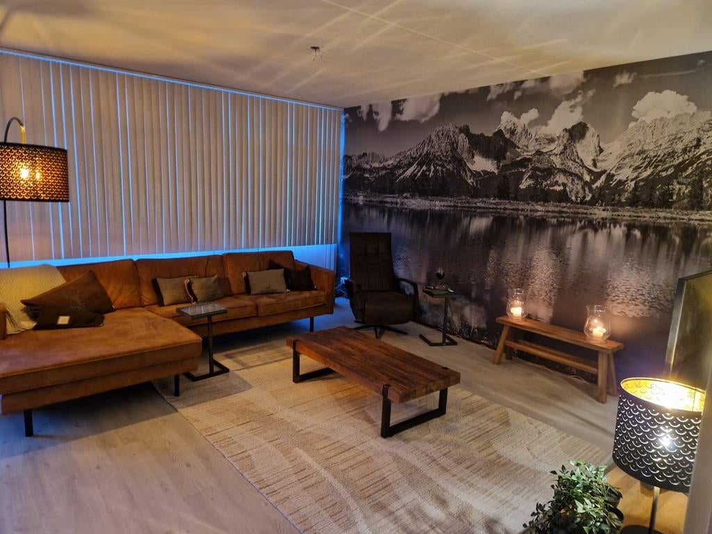 Comfortabele cognac leren hoekbank - Zo goed als nieuw, Ophalen, 250 tot 300 cm, Modern, Industrieel, 100 tot 125 cm