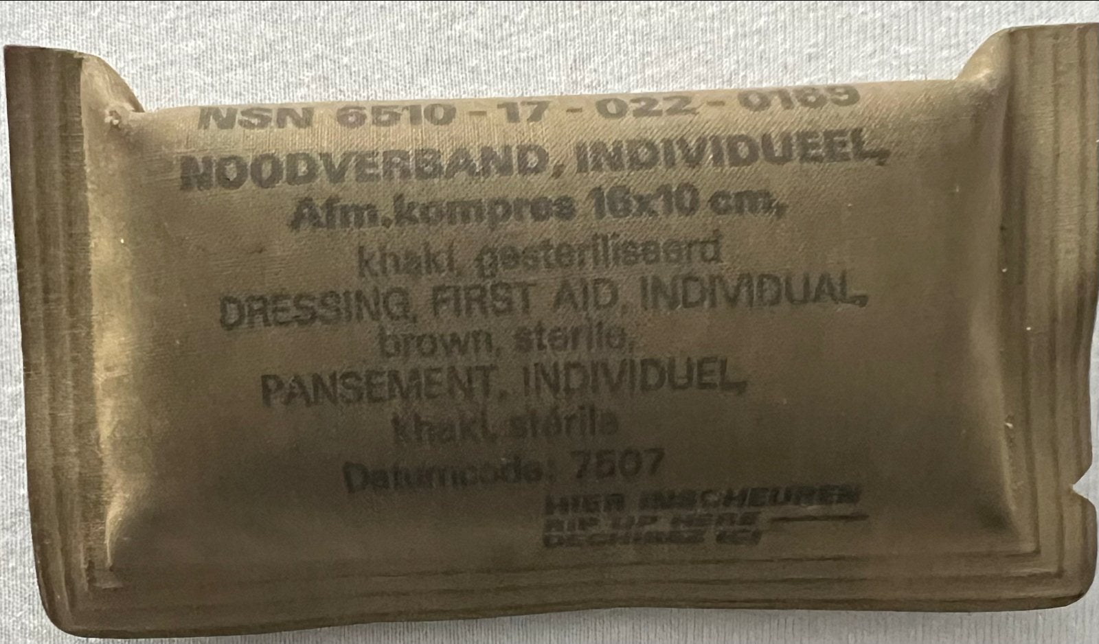 Militair Individueel Noodverband - Steriel (NSN 6510-17-022-, Ophalen of Verzenden, Landmacht, Nederland, Overige typen