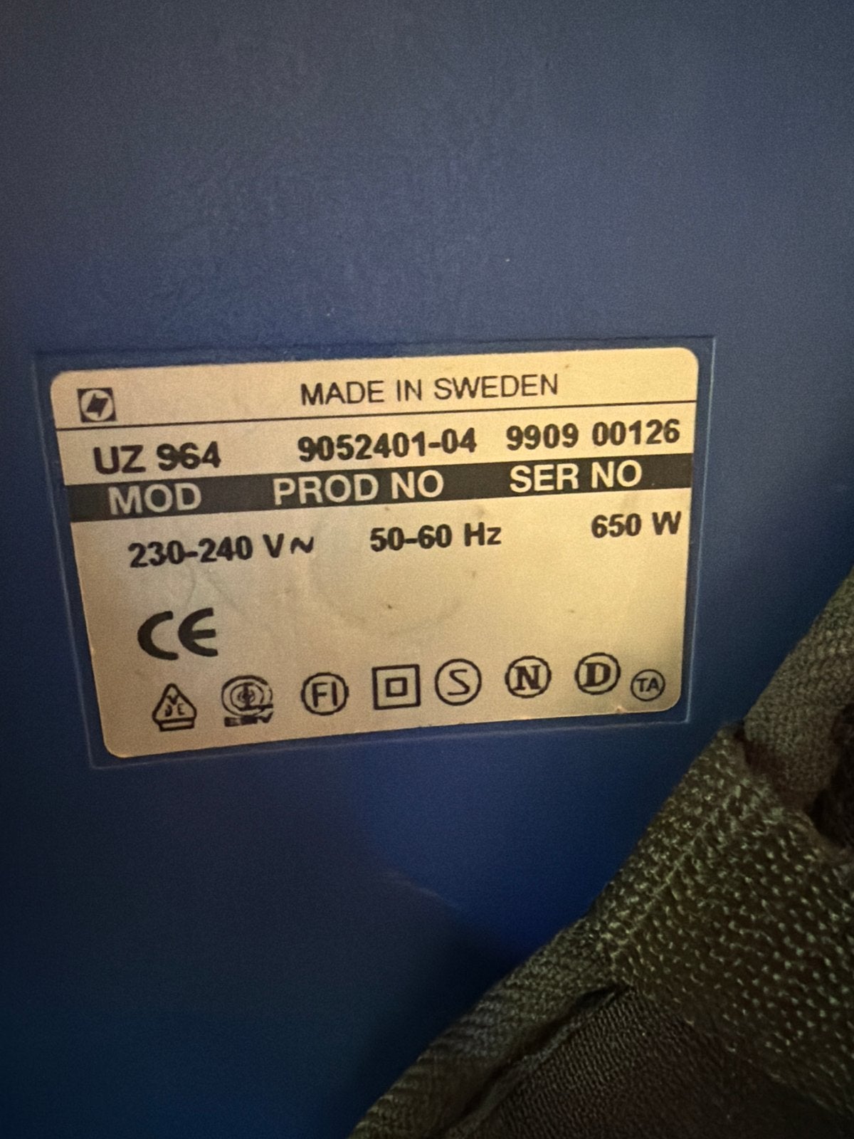 Electrolux Euroclean UZ 964 Industriële Stofzuiger 650W, Ophalen, Gebruikt, Minder dan 1200 watt, Industriële stofzuiger