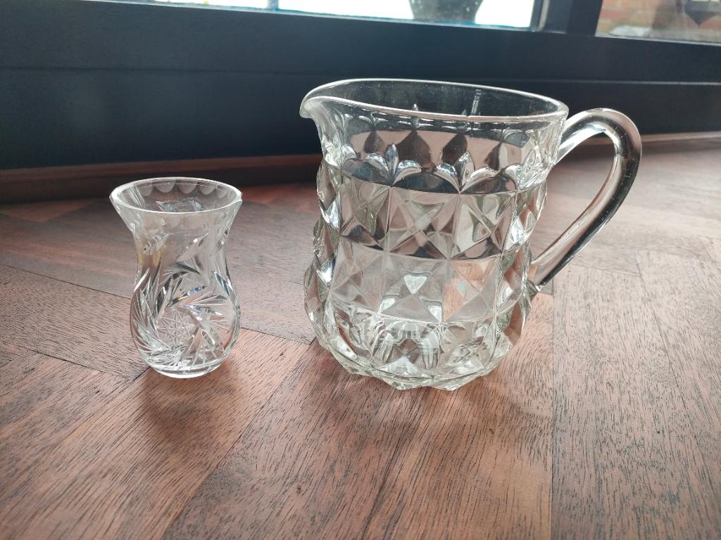 Vintage kristallen kan & vaasje, Antiek en Kunst, Antiek | Glas en Kristal, Ophalen