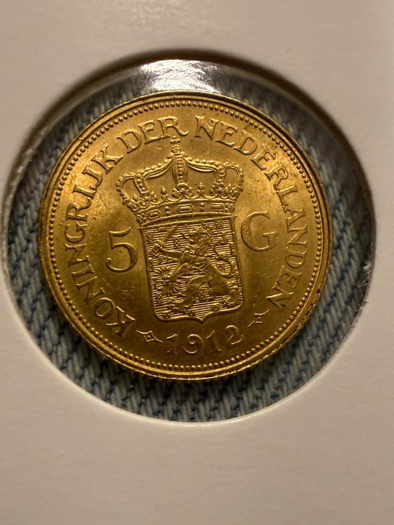 5 gulden 1912 Wilhelmina, ½ gulden, Koningin Wilhelmina, Losse munt, Goud