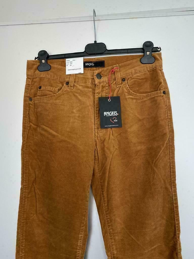 F1120 Nieuw: broek Angels Cici mt 36=S -bruin o-geel L32 rib, Kleding | Dames, Broeken en Pantalons, Geel, Nieuw, Ophalen of Verzenden