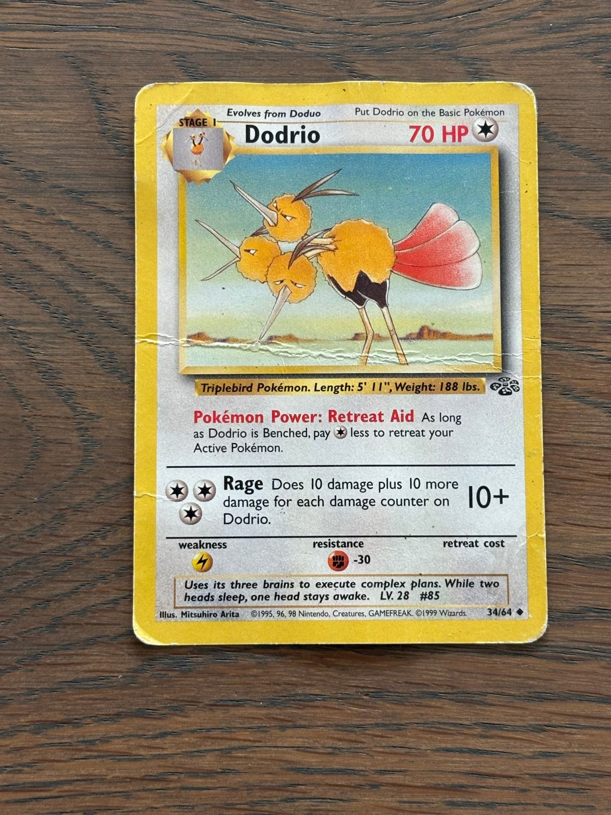 Pokémon Kaart Dodrio 70 HP - Jungle Set 34/64, Ophalen of Verzenden, Gebruikt, Losse kaart