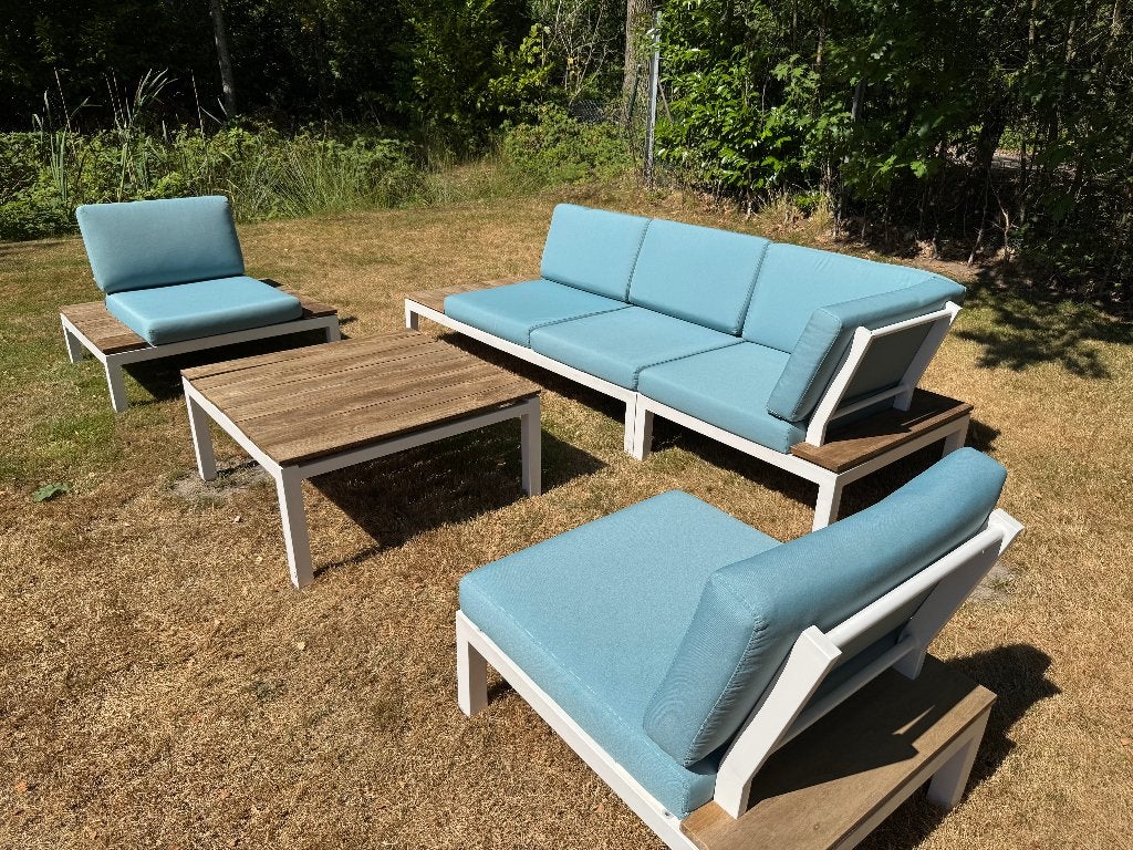 Luxe aluminium loungeset met opbergbox voor kussens, Ophalen, 5 zitplaatsen, Gebruikt, Aluminium