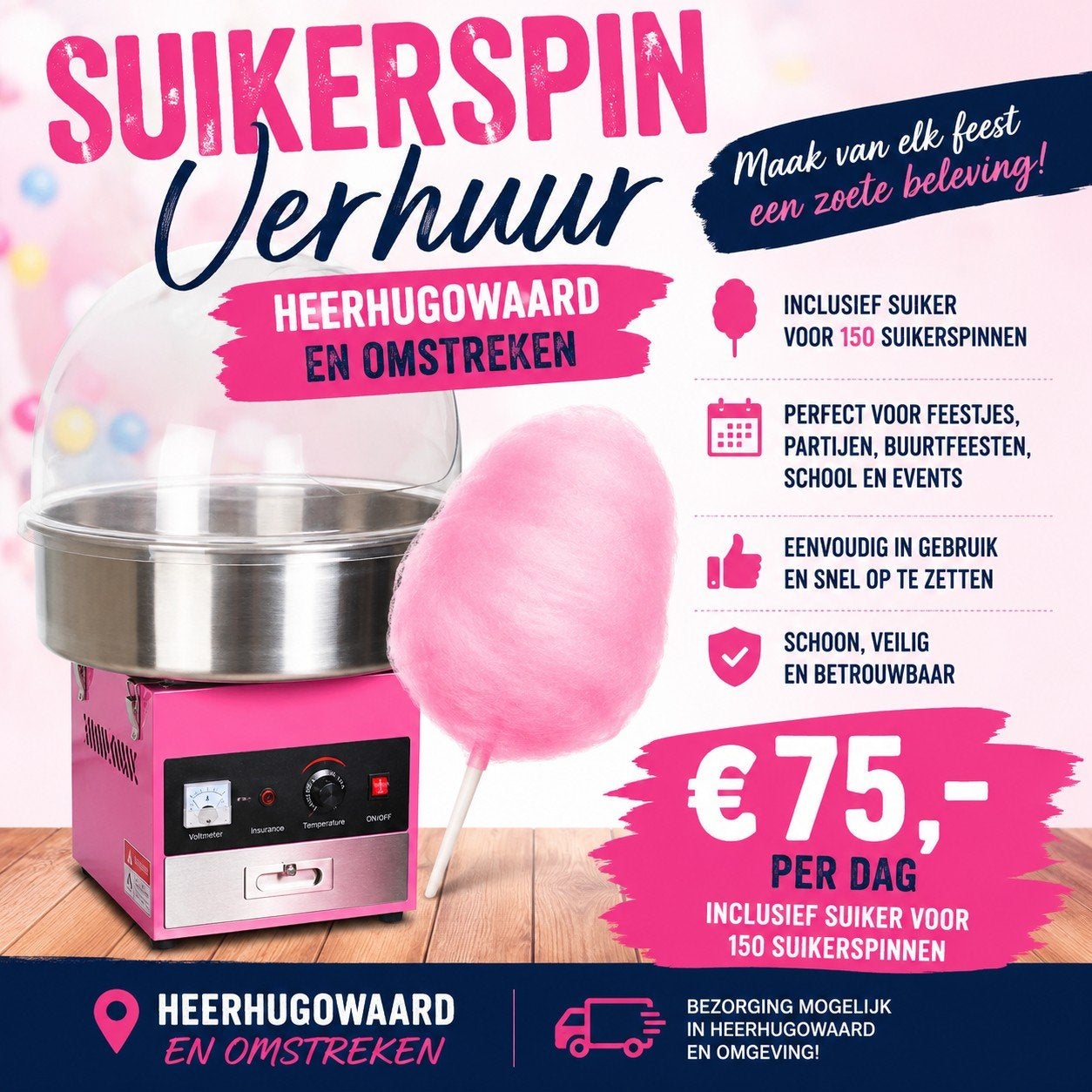 Suikerspinmachine te huur - Inclusief suiker voor 150 spinne, Ophalen of Verzenden, Zo goed als nieuw, Overige