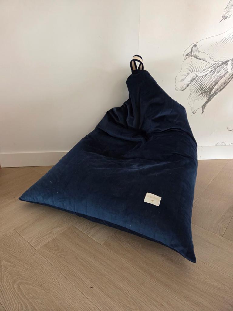 Nobodinoz Zitzak Donkerblauw Satijnglans, Huis en Inrichting, Zitzakken, Zo goed als nieuw, Zitzak, Blauw, Ophalen