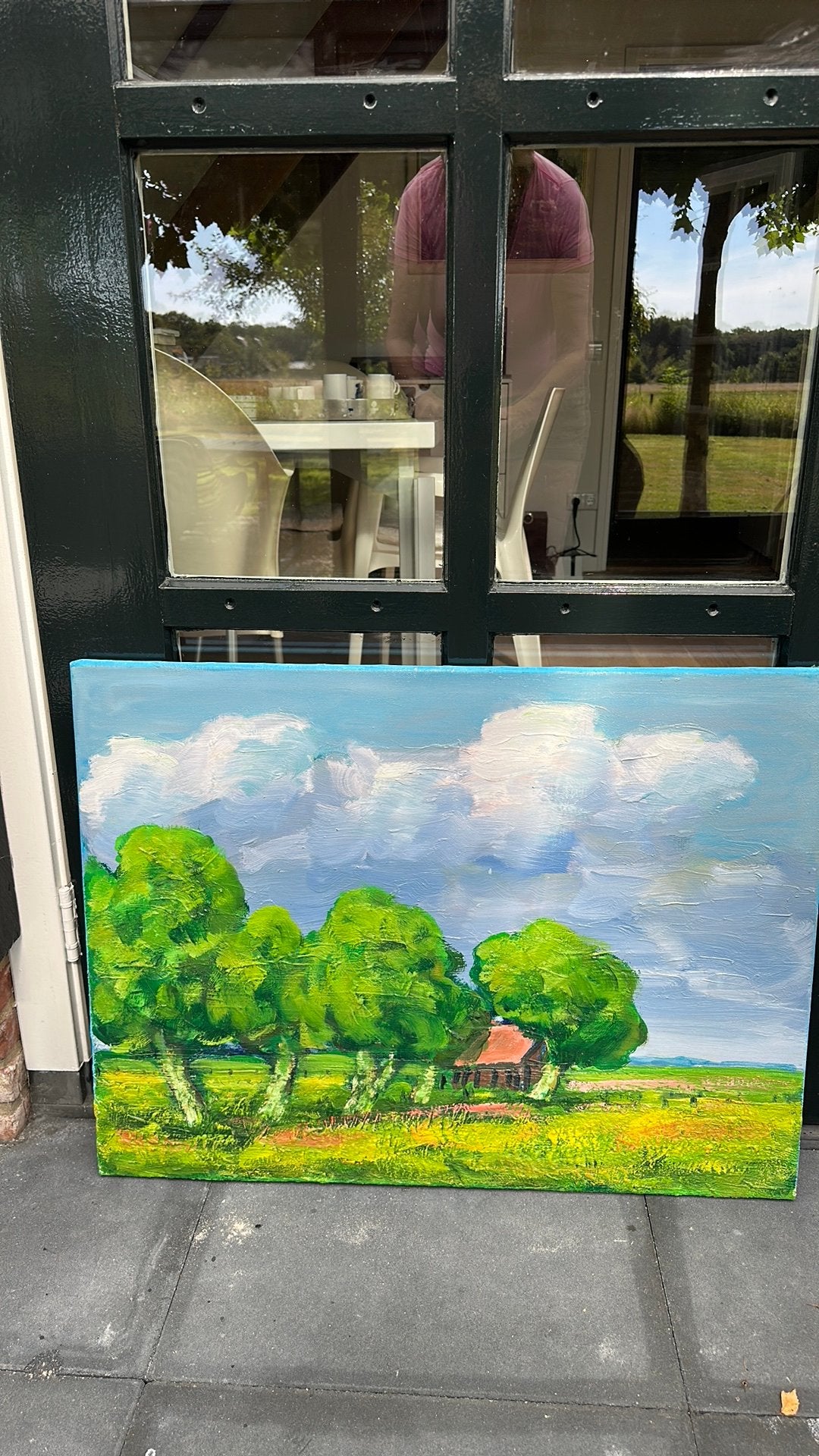 Prachtig olieverf schilderij van Wim van der Veer, Antiek en Kunst, Landschap, Ophalen of Verzenden, Textiel, Op houten frame