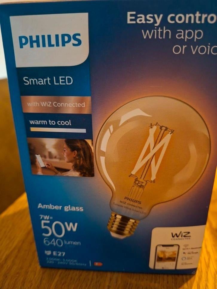 3 Philips Smart LED WiZ Connected E27 Amber Glas 7W (50W), Led-lamp, Nieuw, E27 (groot), Vintage, Smart Home, Filament