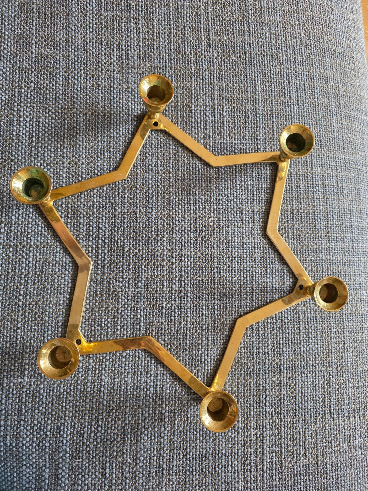 Grote Vintage Messing Ster Kandelaar (XL 40 cm) Mid Century, Ophalen of Verzenden, Kandelaar