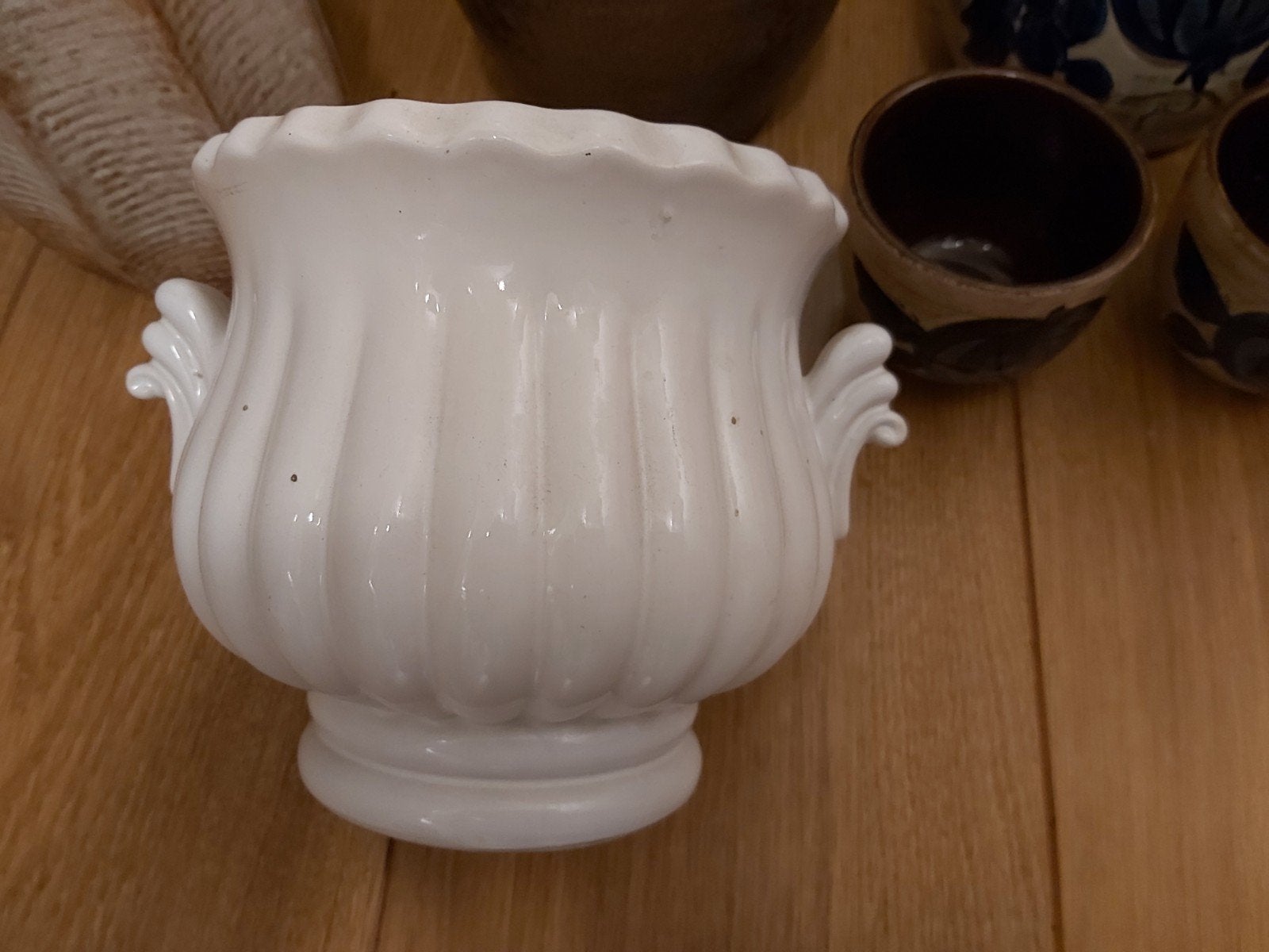 Vintage West Germany bloempot - Wit geglazuurd, Ophalen of Verzenden