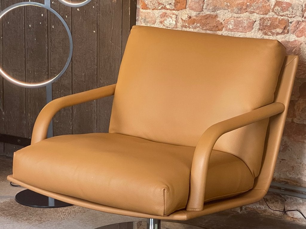 SALE Leolux Kudo draaifauteuil Ceras Brandy, Ophalen, Nieuw, 75 tot 100 cm, Leer