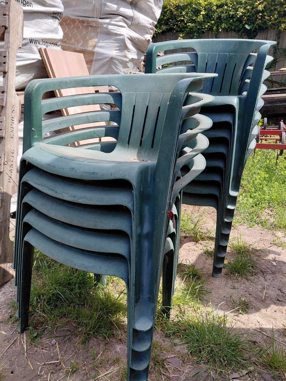 Stapelbare groene tuinstoelen, Tuin en Terras, Ophalen, Gebruikt, Plastic, Stapelbaar