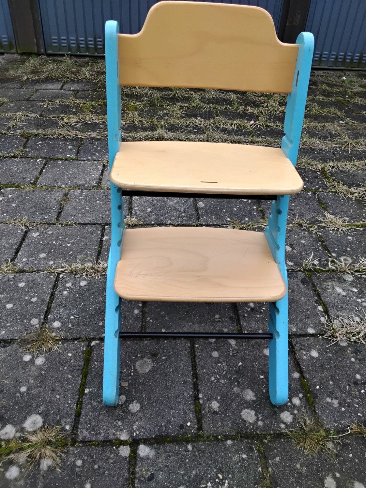 Tripp trapp kinderstoel in blauw en hout, Kinderen en Baby's, Ophalen, Gebruikt, Meegroeistoel