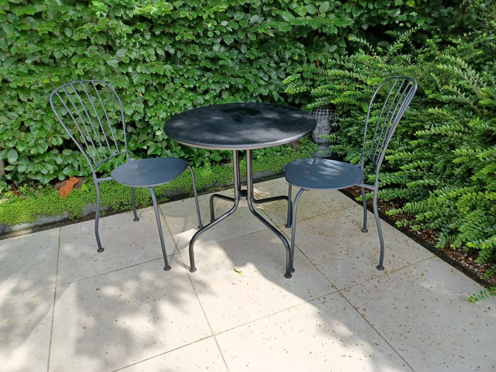 Zwart metalen bistro tuinset, Tuin en Terras, Tuinsets en Loungesets, Overige materialen, Gebruikt, Tuinset, Eettafel