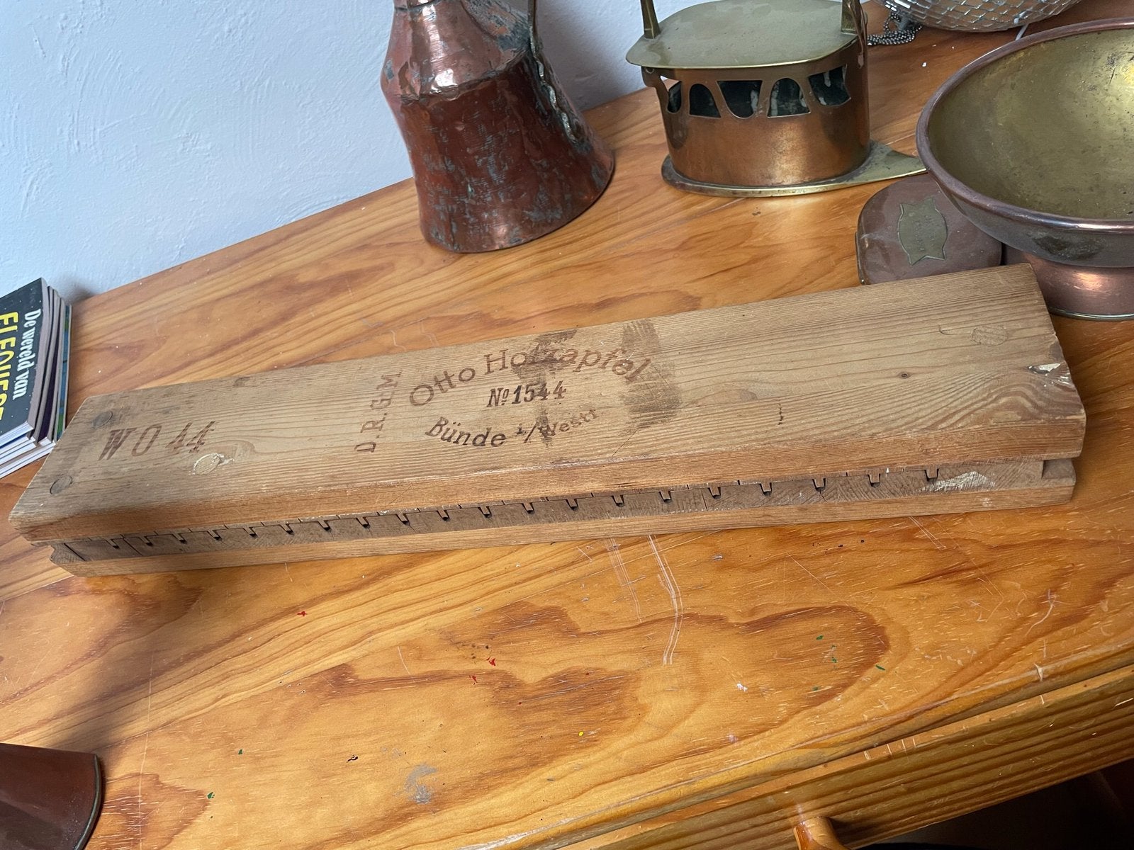 Antieke sigarenmal met stempel, Ophalen, Zo goed als nieuw, Rechthoekig, Hout