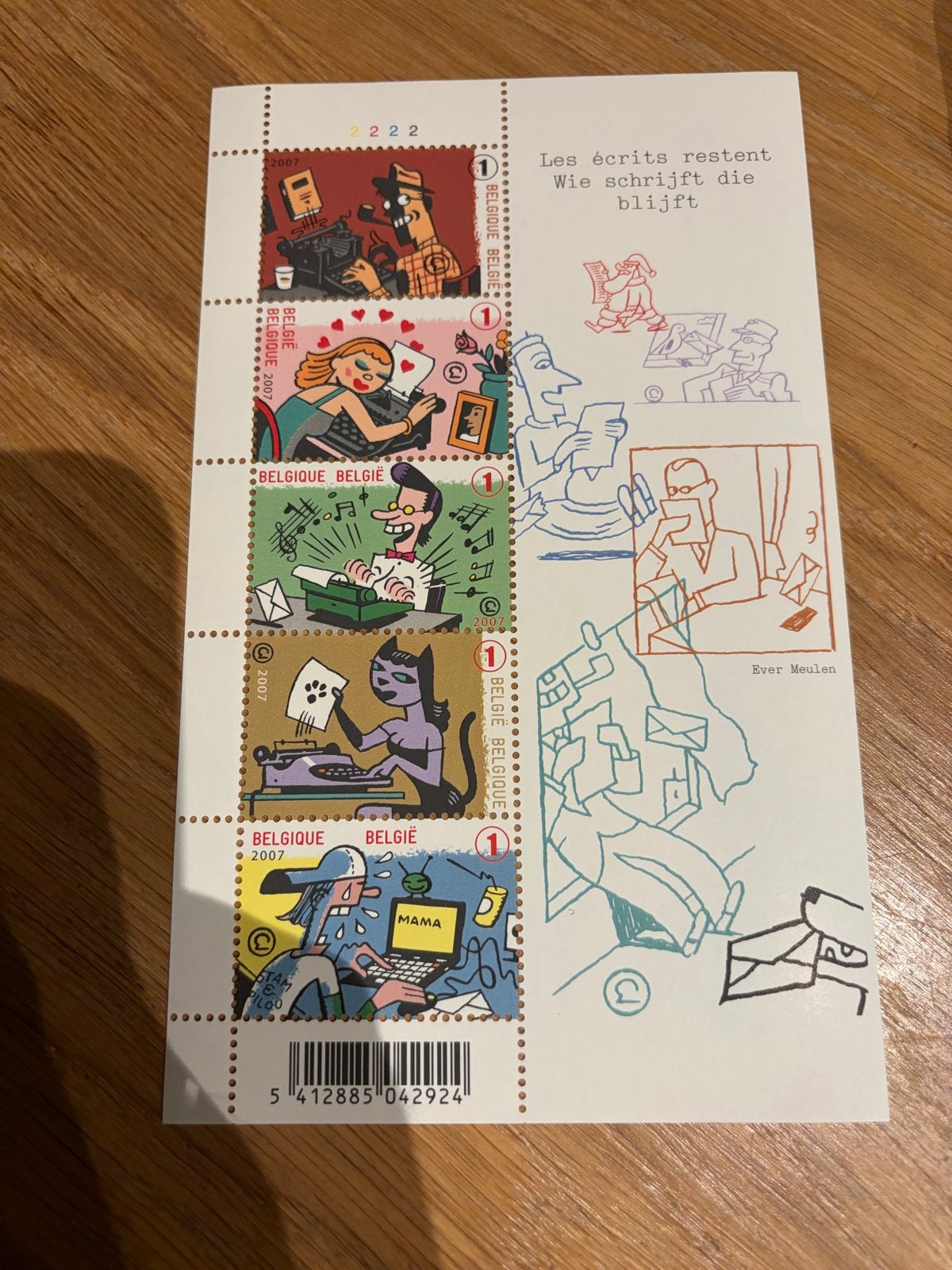 Belgische postzegels 2007 - Ever Meulen - Schrijvers, Frankeerzegel, Ophalen of Verzenden, Zonder stempel, Postfris