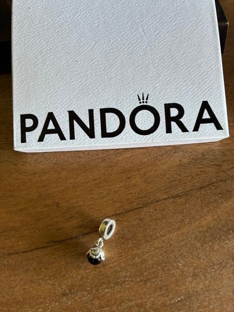 Pandora bedel zilver met zwart bolletje, Pandora, Ophalen of Verzenden, Zo goed als nieuw, 1 bedel