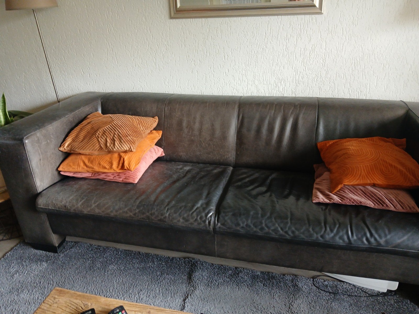 Gratis  echt leder grote bank en verstelbare leder stoel, Ophalen, Gebruikt, Leer, Rechte bank