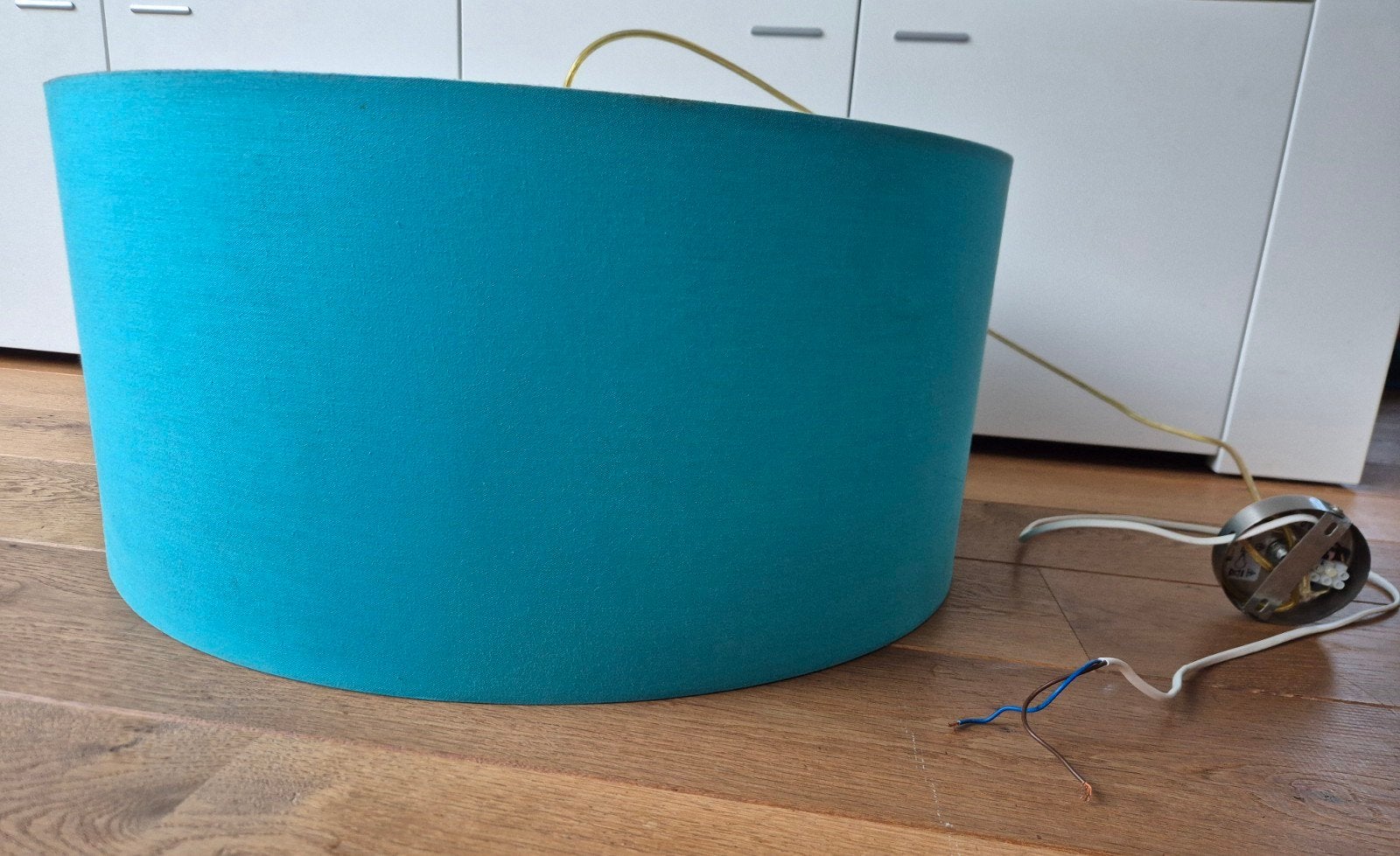 Lampenkap (hanglamp) turquoise 28 cm hoog - 61,5 cm diameter, Ophalen, 25 tot 50 cm, Blauw, Rond