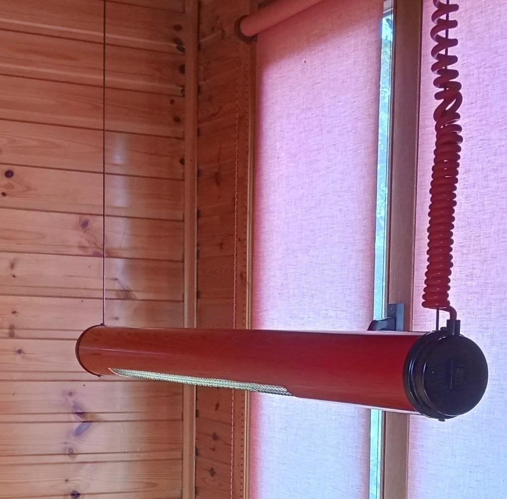 buisvormige hanglamp 90 cm lang, vintage, Huis en Inrichting, Lampen | Hanglampen, Ophalen, Gebruikt, 50 tot 75 cm, Metaal