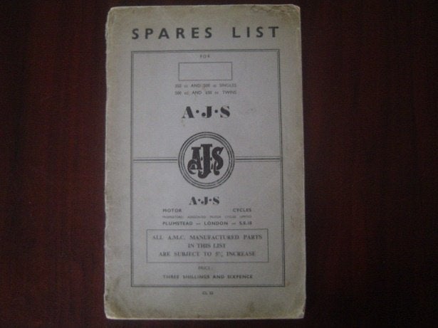 A.J.S. 350cc 500cc motorcycle parts list model 16 18 20 31, Ophalen of Verzenden, Overige merken